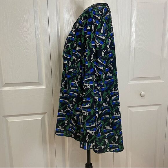 Eloquii Green Blue Black Abstract Pattern Long Sleeve Blouse - Picture 10 of 12